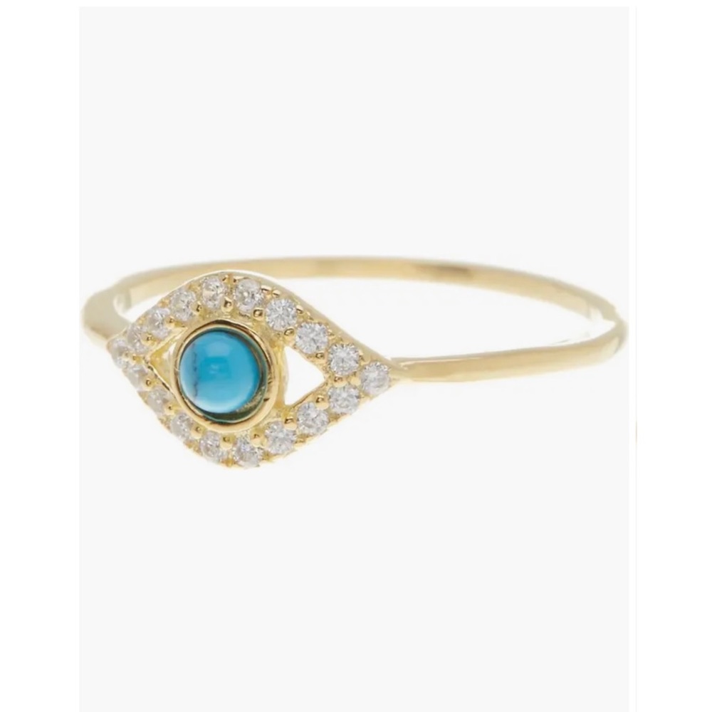 14K Yellow Gold Plated Turquoise & Swarovski Crystal‎ Accented Evil Eye Ring